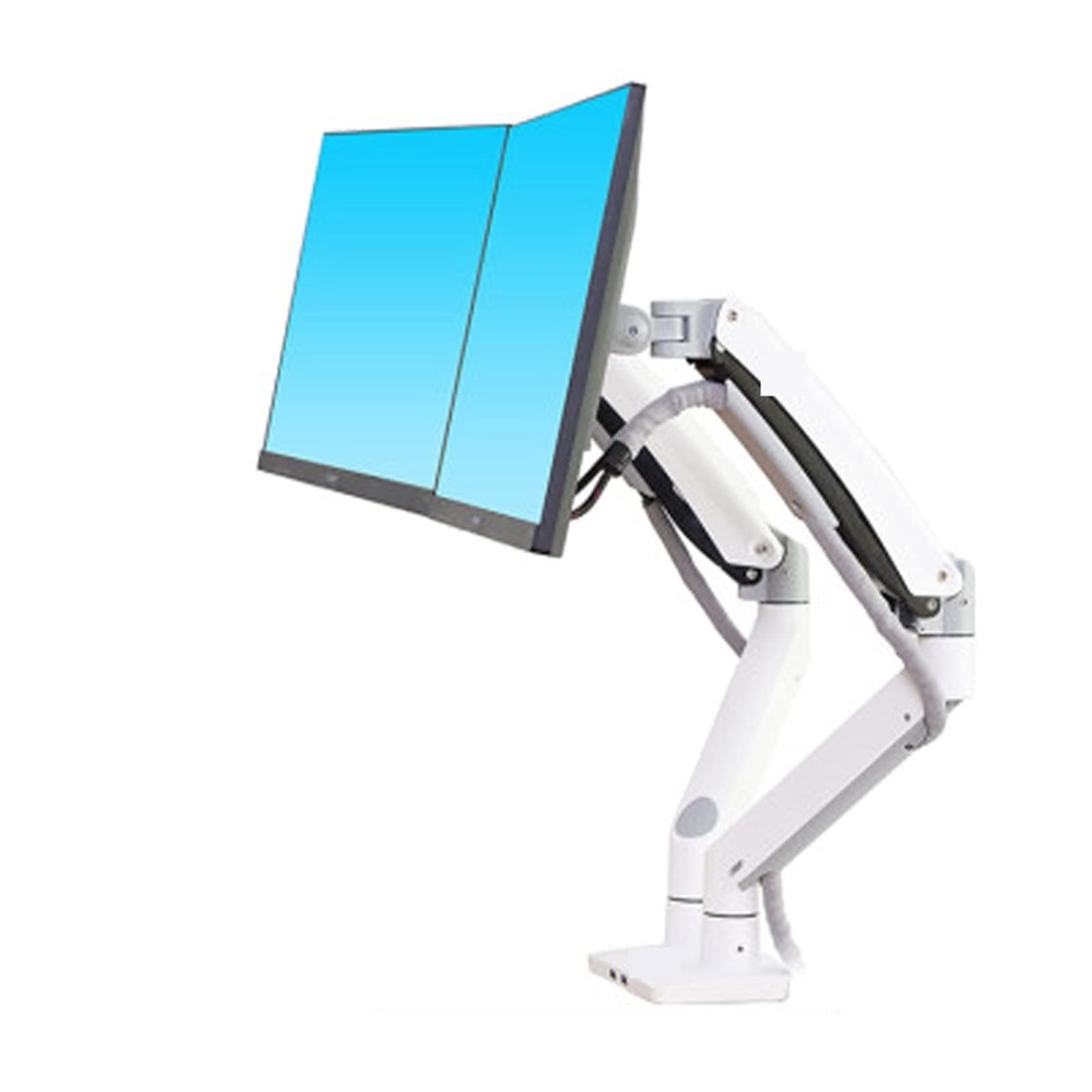 Aioneer Screen Stand, Aluminum 22-32 Inch Dual Lcd Led Monitor Mount Gas Spring Arm Full Motion Monitor Holder Support Load 3-12Kgs Each-Bianco-1