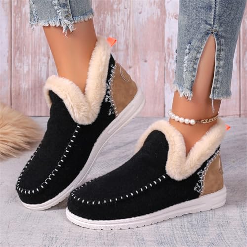 Booties For Women 2024 Winter Snow Boots Slip on Fur Lined Cold Weather Warm Ankle Booties Comfortable Loafers Shoes2