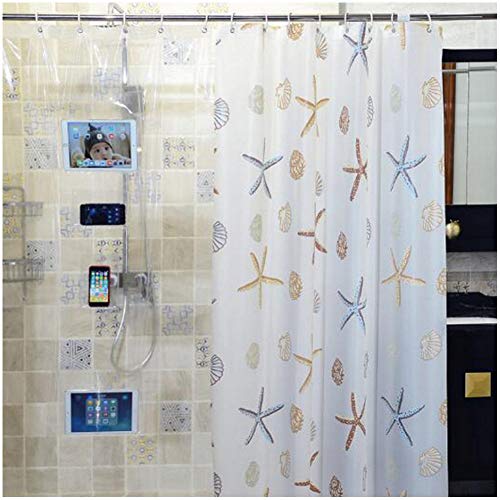 Fangkun Ipad Mount Clear Shower Curtain Liner - 4 Touch-Sensative Pockets - Bath / Shower Organizer - Bathroom Storage Bag 32 X 72 Inches #TOP1