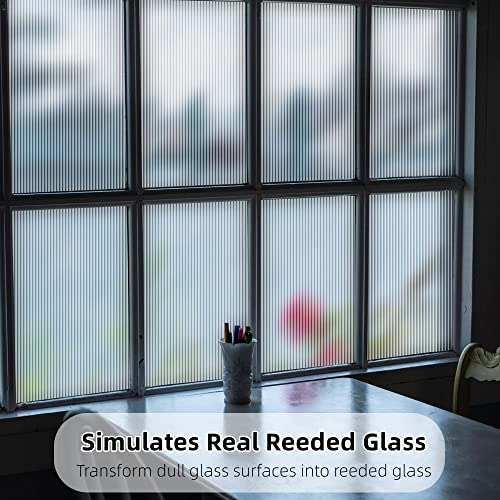 Image of VELIMAX Reeded Glass Privacy Film, Frosted Window Vinyl, 3D Decorative Window Decals Non Adhesive for Bathroom, Living Room 23.6x157.4 inches