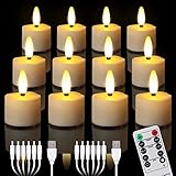 ZIYOUDOLI LED Wiederaufladbare Teelichter mit Fernbedienung Timer 12er Flackern Warmweiß Dimmbar USB Elektrische Aufladbare Kerzen Teelichter Geeignet für Weihnachten, Hochzeit, Party