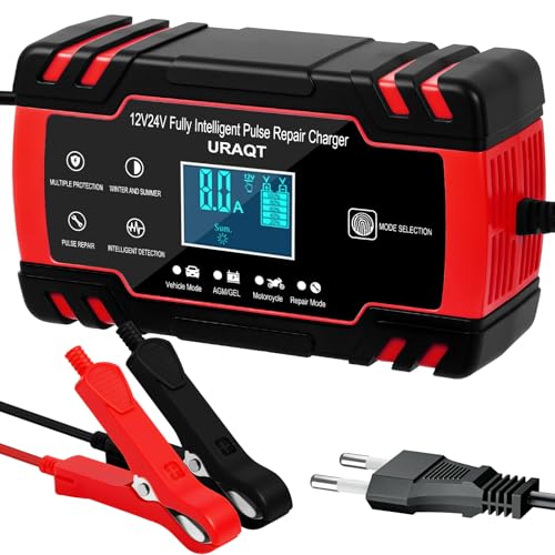 URAQT Chargeur de Batterie Voiture 8A 12V/24V, Mainteneur de Chargeur Batterie Voiture, Chargeur de...