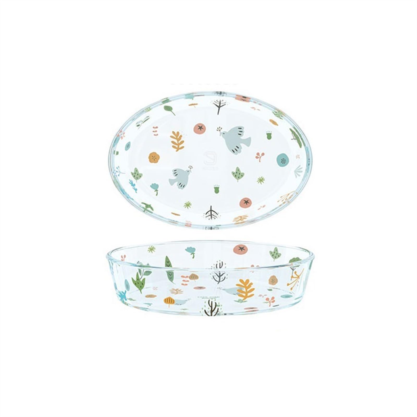 OLSKFUH Kitchen Glass Baking Dish Rice Bowl High Borosilicate Plate Double Ear Dinner Steam Salad Cooking,1400ml