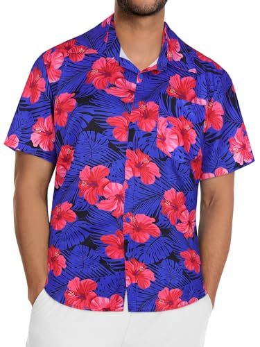 Image of Men Hawaiian Shirt Short Sleeve Summer Beach Button Down Shirts with Pocket