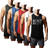 GYM REVOLUTION Men's 5 Pack Beast Workout Sleeveless Shirts Muscle Hooded Tank Gym Fitness Sleeveles