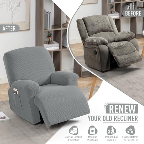 Image of TAOCOCO Recliner Cover 4-Pieces, Stretch Sofa Slipcover for 1 Seater, Soft Couch Protector, Furniture Protector With Elastic, Chair Covers Jacquard Pattern (Dusty Grey)