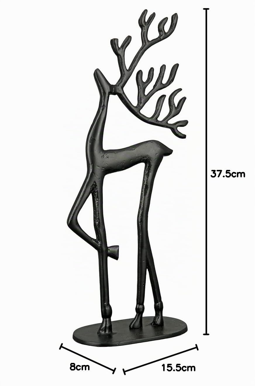 Casablanca Sculpture de Renne en Aluminium Noir Avent Décoration de Noël XL Hauteur 37,5 cm