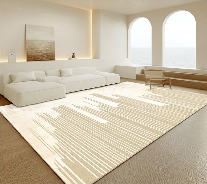 Tapis de chambre doux beige pour créer un coin lecture chaleureux