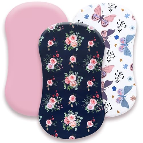 AMROSE 3 Pack Heavenly Soft Bassinet Sheets for Baby Girls, Universal Fitted for Various Cradle and Bassinet Mattress Pad, Silk Touch Gentle...