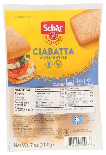 Schar, Frozen, Rolls Ciabatta, 8 Ounce