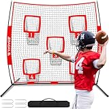 BAGAIL Football Throwing Net - 5 Target Pockets, Easy Setup, Heavy-Duty - Portable QB Accuracy Trainer, Fun Target Practice Net for Football with Carry Bag - 7x7FT, Red