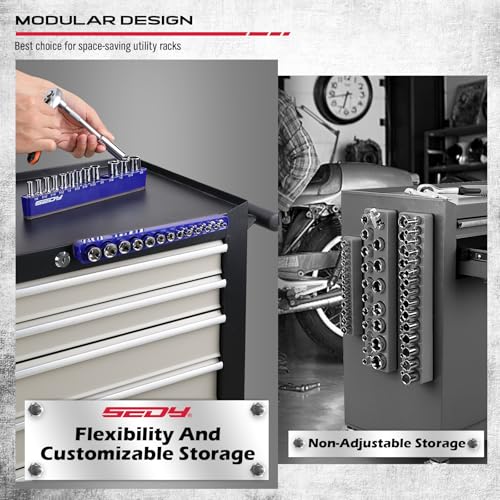 2-Piece 1/4"-Drive SAE Magnetic Socket Organizer Set (Holds 26 Sockets) - Detachable Tool Tray with 5mm Magnetic Base, Screw-Fixed Design & Heavy-Duty Modular Storage for Garage/Home Workshop