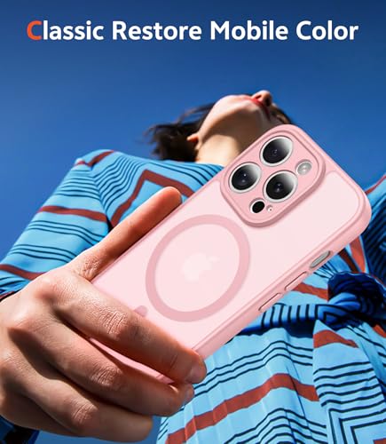 Image of FNTCASE for iPhone 14 Pro-Max Case: Matte Magnetic Phone Cases with Screen Protector Compatible with Magsafe Slim Anti Yellowing Rugged Shockproof Protective Translucent Cell Phone Cover (C-Pink)