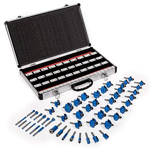 XtremepowerUS Premium Tungsten Carbide Router Bits Router Bits 50-piece 1/4 inch with Aluminum Storage Case
