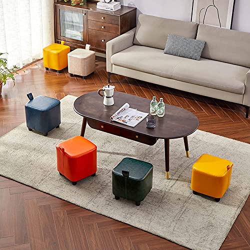elegante otomano Repousa-pés de couro portátil estofado com alça design quadrado empilhável otomano