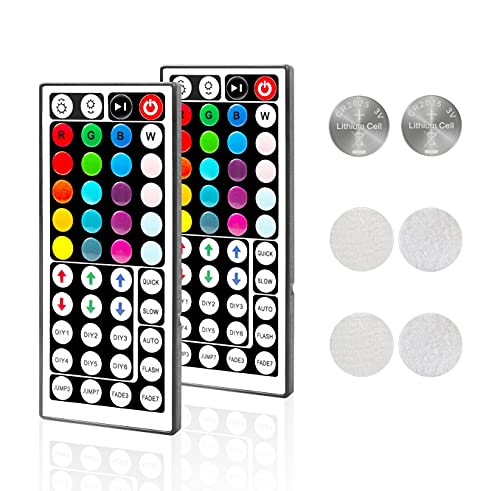 Sunity 44 Key IR LED Lights Remote Controller Replacement 2 Pack Wireless RGB Control Replacement Accessories with Hook & Loop Tape for SMD 5050 3528 2835 RGB LED Strip Lights