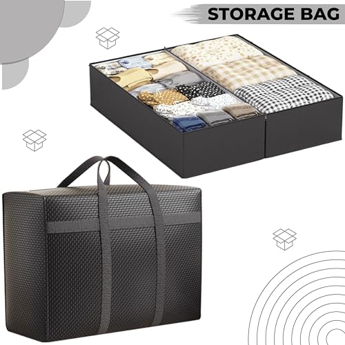 Image of Kraptick Storage Bag for Clothes, Cloth Organiser for Storage, Under Bed Storage Bag, Wardrobe Bags for Clothes Storage, Organiser for Cloth (Black) (55cmX23cmX35cm) Waterproof (DMFP639)