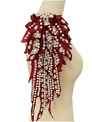 Zbroh Handmade 18 Colour Sew on Rhinestones Pearl Lace Applique Handsewing Beads Trim Patches for Dress Clothes Accessory (Wine)