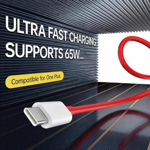 Image of AIBEX One plus 65W Dash Warp Charge Cable, 6.5A Type-C To Usb C Pd Data Sync Fast Charging Cable Compatible With One Plus 8T / 9 / 9R / 9 Pro / 9Rt / 10R / Nord & For All Type C Device (DL129 Red, 1 Meter)