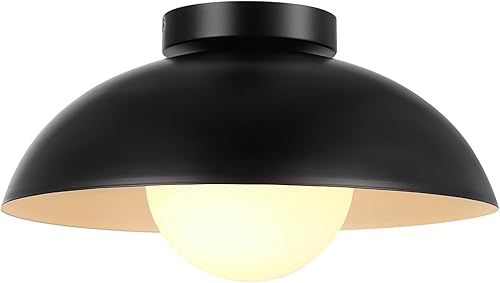 Miniatura 6 de Globe Electric 66000076 - Lámpara de techo empotrada de 1 luz, negro mate, pantalla de cristal de ópalo blanco, lámpara de techo, mejoras para el