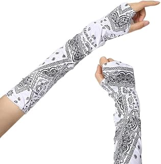 Verano Mangas largas Impresas Armguard Cubierta de protección Solar Guantes al Aire Libre conducción Seda Helada for Hombres Mujeres Mangas de Brazo (Color : Blanco, Size : Length-47cm)