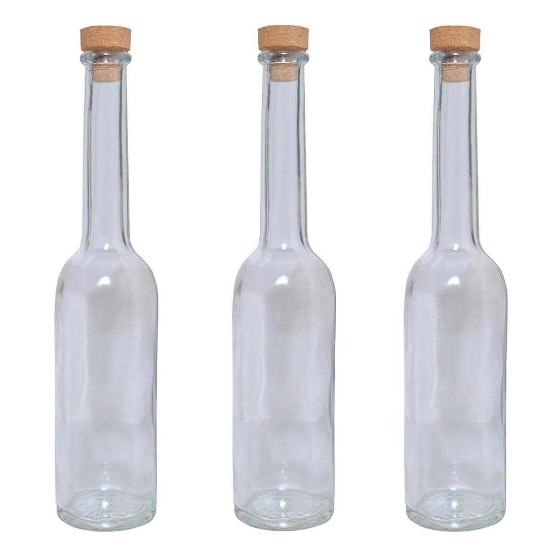 GIFTBASH Premium Long Neck Glass Bottle (Op) with Cork Lid, Set Of 3Pcs