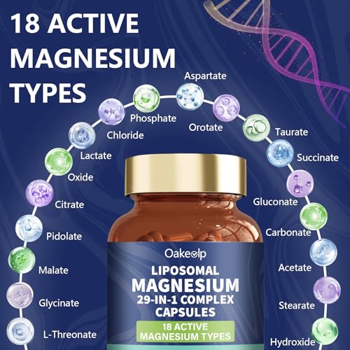 Image of 2 Pack 29-in-1 Liposomal 18 Active Types Magnesium Complex 1400MG Capsule,L-Threonate Glycinate Malate etc,Mild & Efficient,Extra Vitamin B6 B12 D3K2 & CoQ10, Relaxation Nerve* & Hert* Support