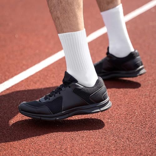 Laysblen Mens Athletic Socks Cotton Moisture Wicking Cushion Crew Sport Work socks Men Women for Hiking Basketball 6 Pairs Black Socks 9.5-11.5 - 2