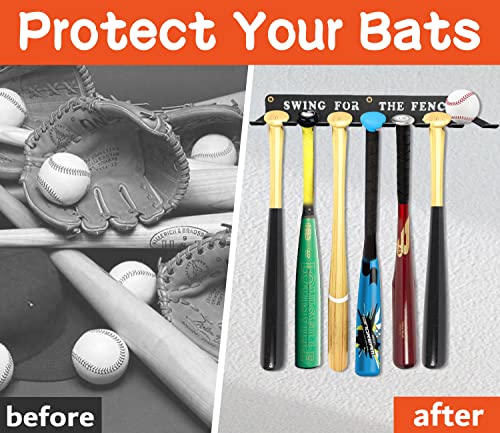 Baseball Softball Bat-Caddy Rack Hanger Organizer Equipment For Storage Hanging Bat Rack Baseball Wall Mount Fence Holds 14 Bats Metal Sports Hook Classic Swing For The Fences Carabiners Included #TOP1