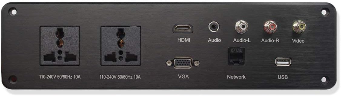 Desktop Socket Power Outlet with USB, HDMI, Audio, Network, VGA Port, Audio-L, Audio-R, Video for Home Furnishing, Meeting Room, Hotel, Office, School Black