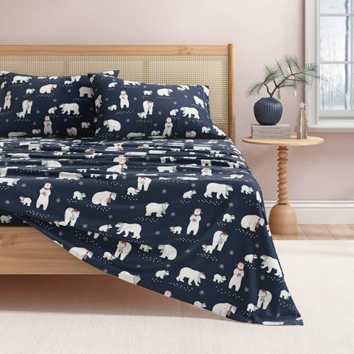 Great Bay Home Christmas Flannel Sheet Set Full Size - 100% Turkish Cotton, Double-Brushed, Winter...