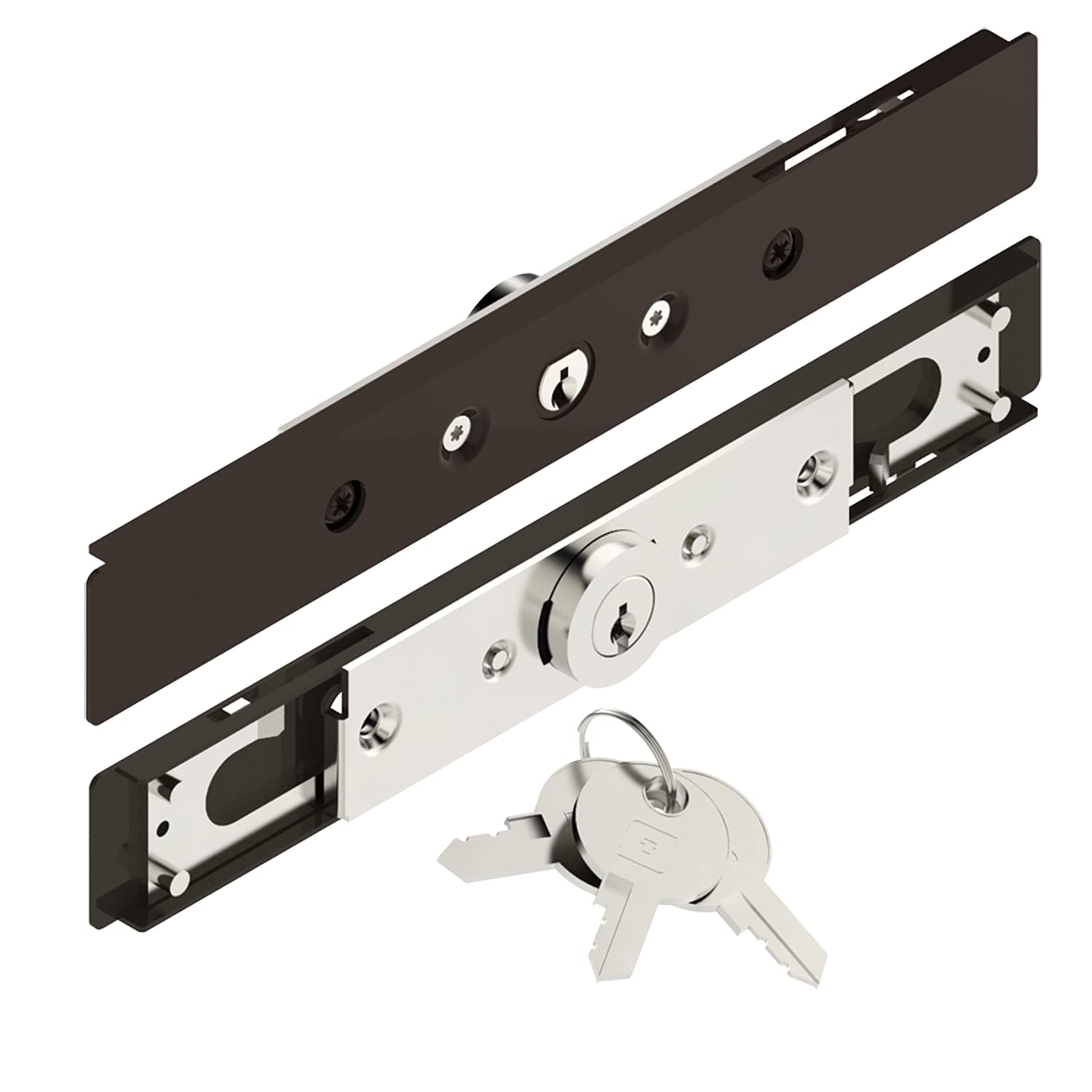 Lock for Direct Pull Roller Shutter – Brown – Round Cylinder – 2 Pivots – High Security – Blade Thickness 13-15 mm – Steel – 3 Keys – Manual Locking – Anti-Burglar – Made in France