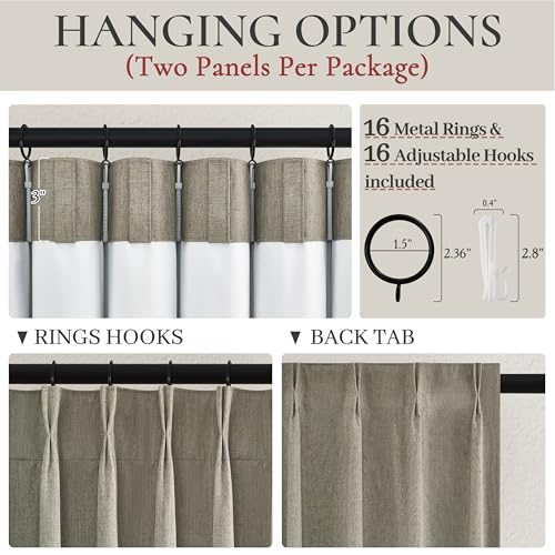 Image of Grey Green Blackout Linen Curtains 102 Inches Long for Living Room Bedroom, Pinch Pleated Boho Light Drapes Viral Window Curtain with Pinch Pleat Clips Thermal Insulated for Winter(40 inchWx102 inchLx2Panels)
