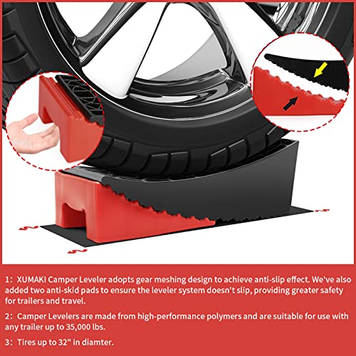 Xumaki Rv Leveler Camper Leveler Kit Rv Leveling Blocks Ramp Kit With 1 Carry Bag, 2 Curved Levelers, 2 Jack Pads, 2 Chocks, 2 Anti-Slip Mats For Dual Axle Tandem Wheel Travel Trailer Motorhome #TOP1