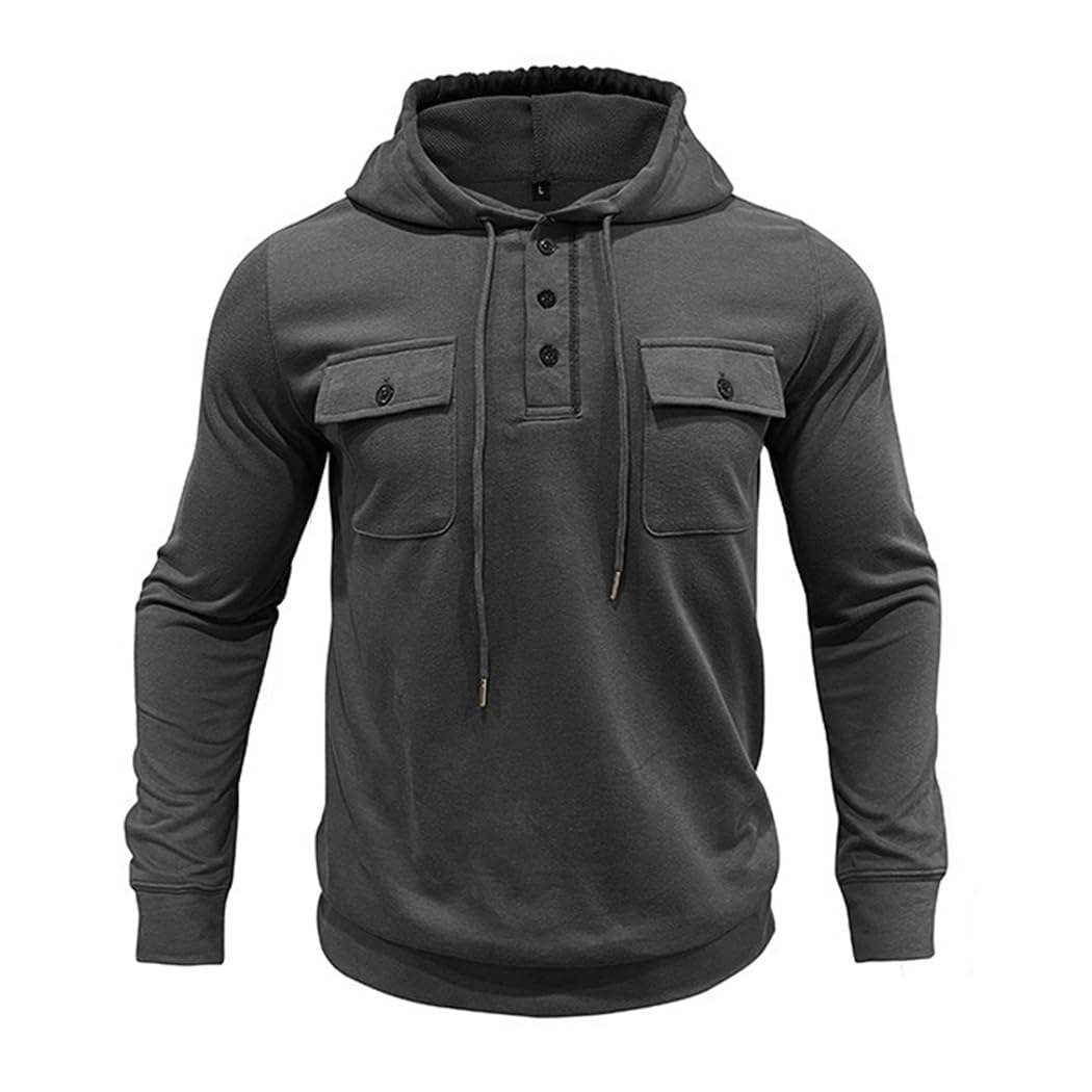 Sweat à Capuche à Manches Longues pour Homme T Shirts décontractés Sweatshirt à Capuche avec Cordon de Serrage et Boutons CS43