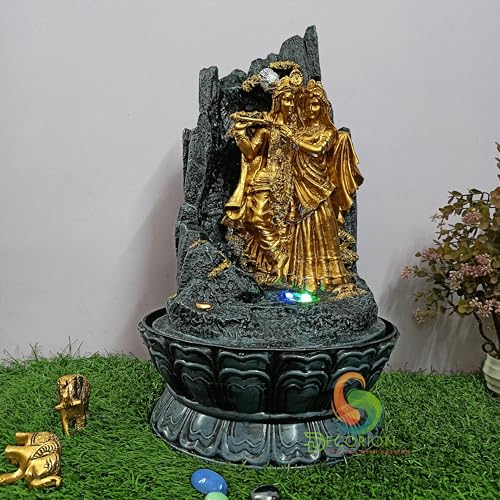 Image of Decorative Table Top Water Fountain for Home Decor /Office /Indoor & Outdoor /Garden /Puja Room /Vaastu with Multicolor LED Light and Adjustable Water Pump (Radha Mohan)