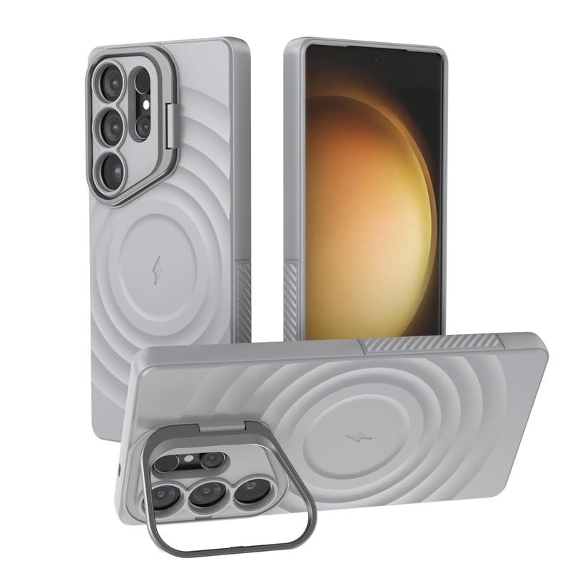 Image of LuxuryKase Shockproof Case for Samsung Galaxy S25 Ultra | Ripple Pattern | Camera Protection | Inner Velvet Fabric Lining | Protective Cover with Enhanced Grip & Wireless Charging Support - Grey