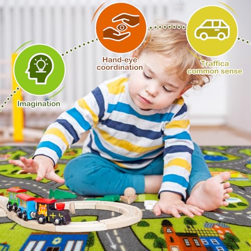 STARUIA Washable Kids Play Rug for Playroom, Boys Car Rug for Kids Toy Cars Have Fun Safely, Non-Slip Educational City Road Rugs Carpets for Kid Room Bedroom, 60" x 32" - Image 6