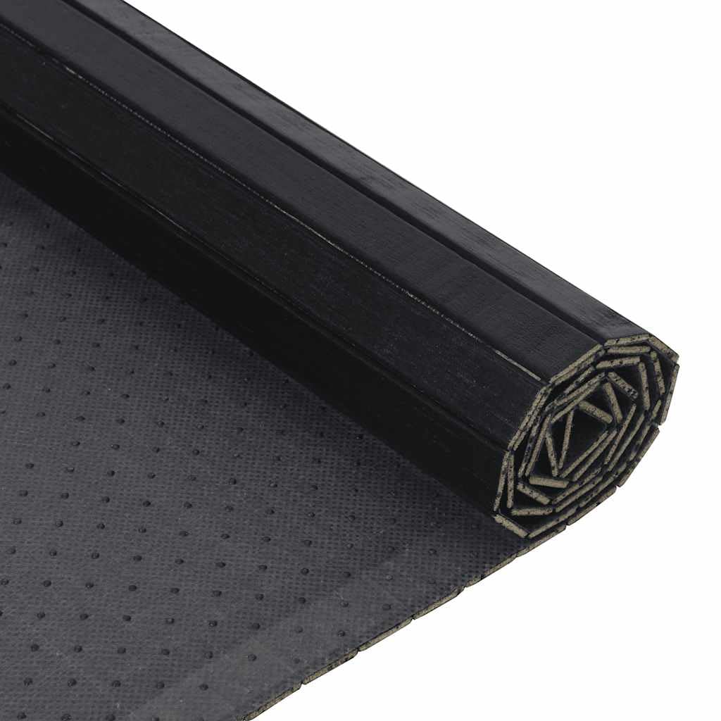 Tapis en bambou 100 x 100 cm, carré, antidérapant, en bambou naturel, revêtement de sol moderne pour salon, chambre à coucher, couloir, noir