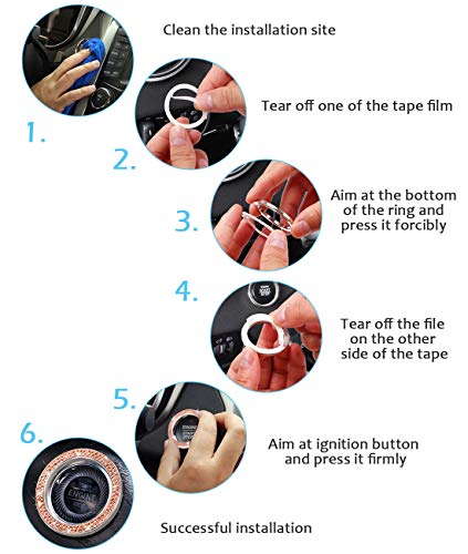 Image of ToBeQueen Push Start Button Bling Ring Emblem Sticker - 2pcs Girly Car Decor, Champagne