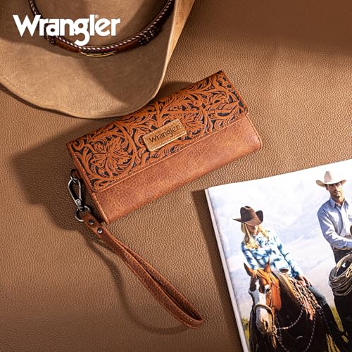 Image of Montana West X Wrangler Western Wallets for Women Trifold Wristlet Wallets Large Capacity Women Clutch Wallet with Coin Purse