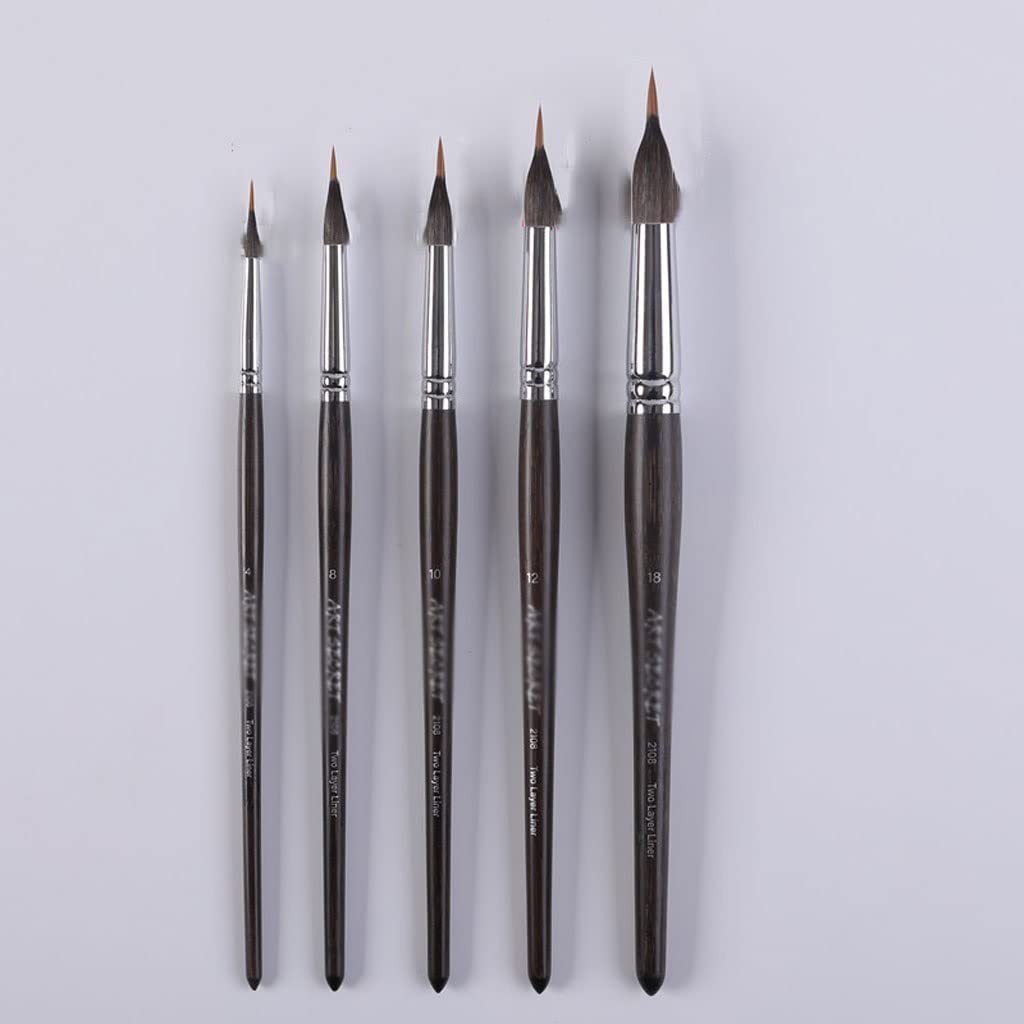BATLAM Llegadas Dos Capas Liner Acuarela Pincel Punta Afilada Mezcla de Cabello Nylon Carbonizado Mango de Madera (Svart 5PCS)