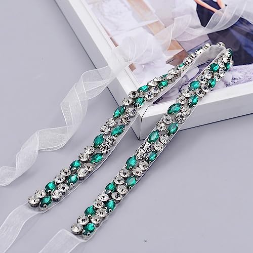 CochOn Multiple Styles Green Belt with Diamonds Bridal Wedding Accessories Emerald Rhinestone Women's Evening Girdles Sash3