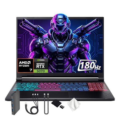 Image of Acer Nitro V 16S AI Gaming Laptop, 16 inch WQXGA 180Hz IPS Display, AMD Ryzen 7 260, NVIDIA GeForce RTX 5070, 64GB DDR5, 3TB Storage (2TB SSD&1TB Docking), Backlit Keyboard, Wi-Fi 6, Win 11 Pro, Black