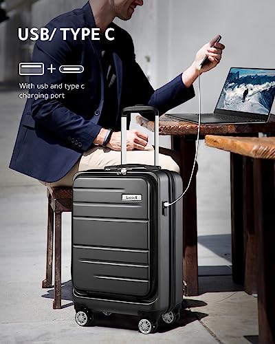 Luggex Carry On Luggage With Pocket Compartment, Polycarbonate Hard Case Luggage With Usb Port, Travel Suitcase With Wheels 22X14X9 Airline Approved, Lightweight #TOP1