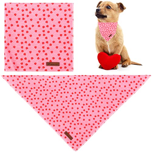 Image of Valentine's Dog Bandana, Valentine Triangle Bid Scarf for Girl Boy Small Medium Dogs or Cats, Adorable Puppy Wedding & Valentine's Bandana, Cute Soft Cotton Pet Kerchief