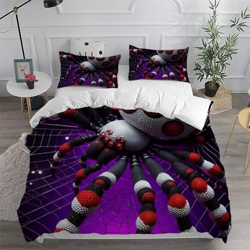 Housse de couette araignée avec fermeture éclair lit double microfibre 200x200