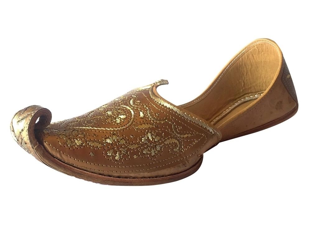 Mens Punjabi Jutti Sherwani Shoes Copper Cut Work Zari Khussa Shoes Handmade Ethnic Footwear (US Footwear Size System, Adult, Men, Numeric, Medium, 7)
