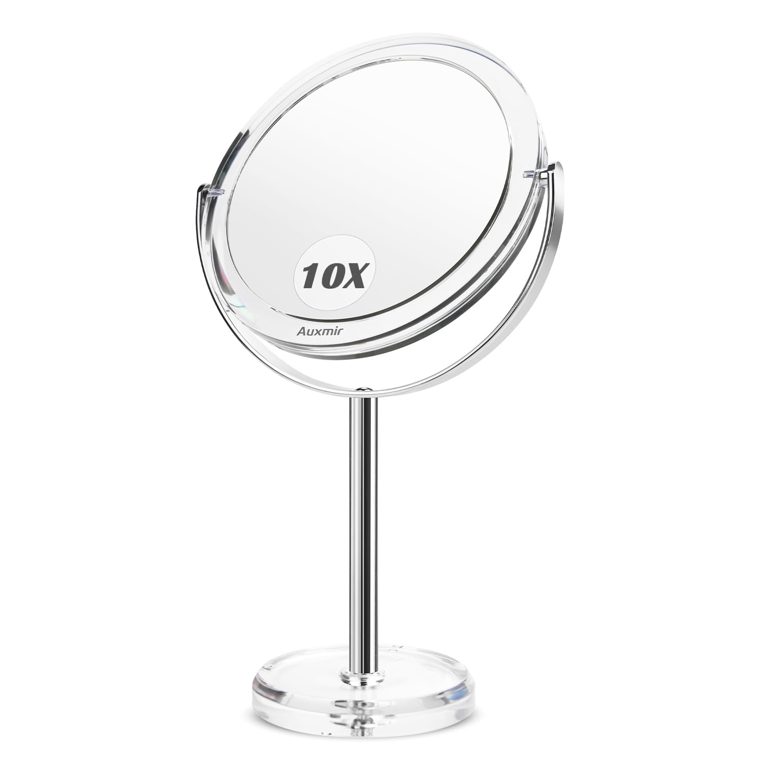 Auxmir Espejo Maquillaje con Aumento 10X / 1X, Espejo de Mesa Baño Doble Cara, Giratorio 360° para Maquillaje, Afeitado, Depilación Cejas y Cuidado Facial