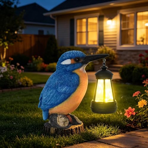 Lanterne Solaire oiseau statue déco pour patio et balcon fleuri